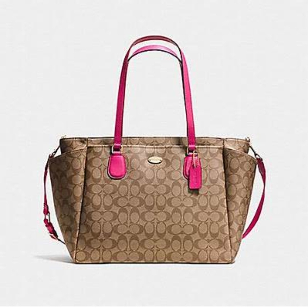 Coach Brown and Pink Baby Bag with Monogram Pattern